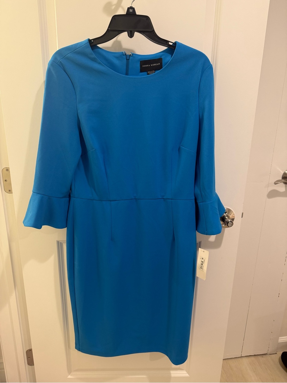 Donna Morgan Bright Teal Midi Dress with Flounce Sleeves